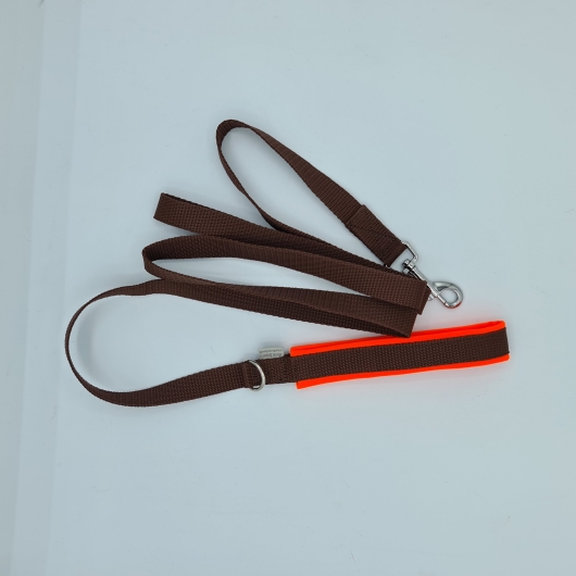 Leine mit weicher Handschlaufe braun und neonorange